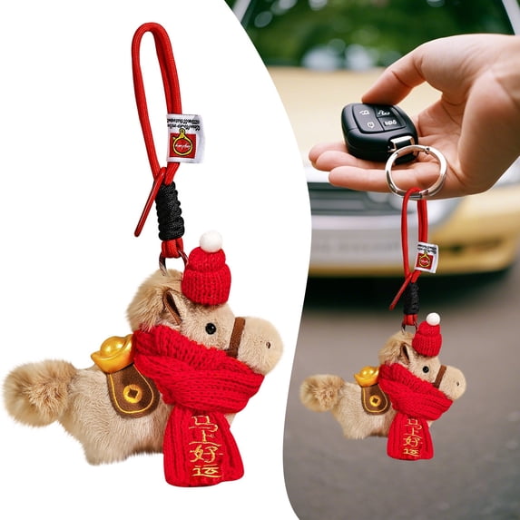 Horse Plush Keychain 2026 Year Of Horse Mascot Keychain horse Bag Charm & Pendant 2026 chinese new year horse Keychain Cute Soft Horse Plush Bag Charm Fun Pendant Decoration Mascot