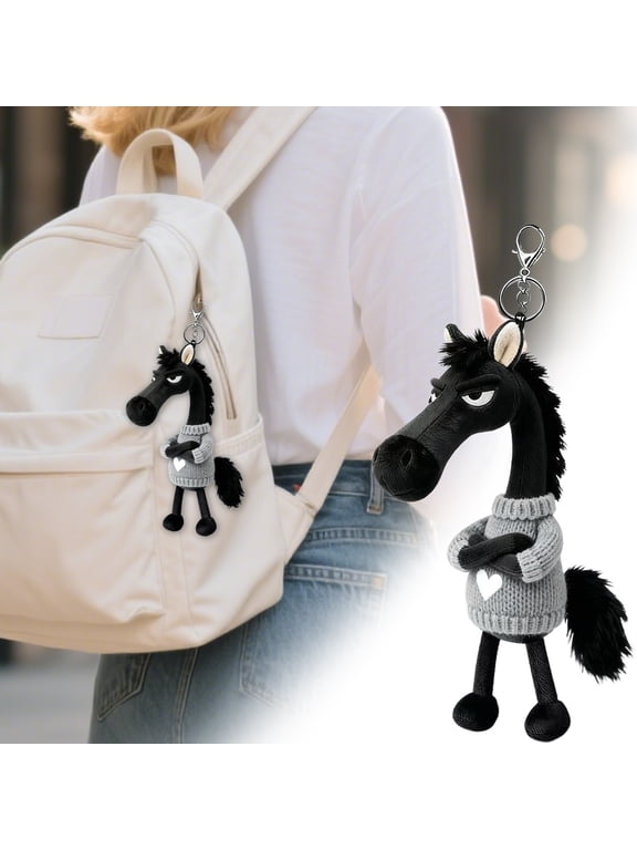 Horse Plush Keychain with Sweater Cute Animal Charm for Bags and Backpacks