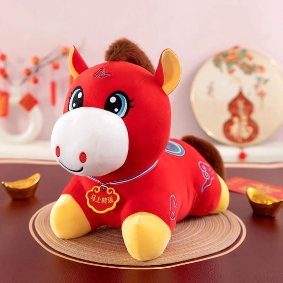 Horse Plush Ornament,2026 Year of The Horse Chinese New Year Ornaments,Cute Horses Mascot Statue,Lunar New Years Red Gifts,LaughingHorse,Crying Horses,Zodiac Feng Shui Decors