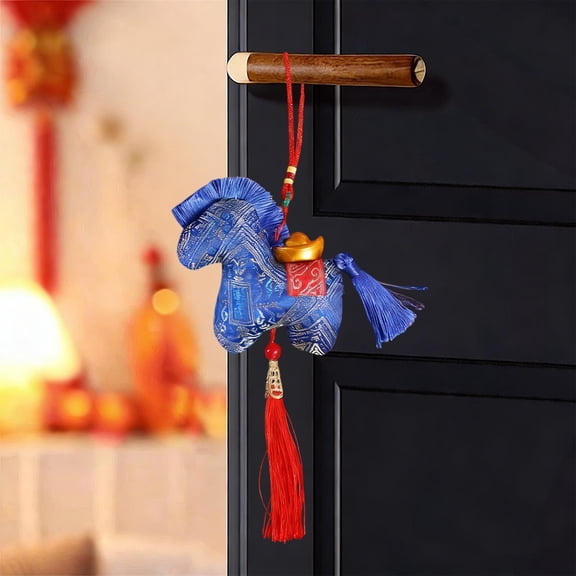 Horse Plush Zodiac Ornament, Chinese New Year Horse Doll with Tassel and Golden Ingot Charm, Auspicious Cultural Decor for Car Bag or Home, Topliu