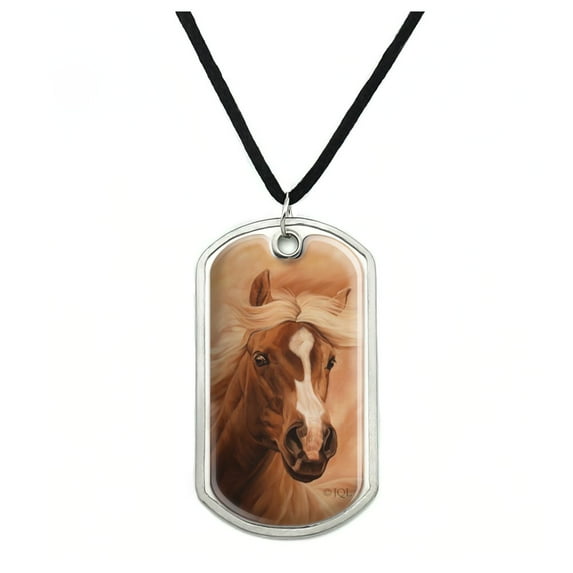 Horse Portrait Peach Military Dog Tag Pendant Necklace with Cord
