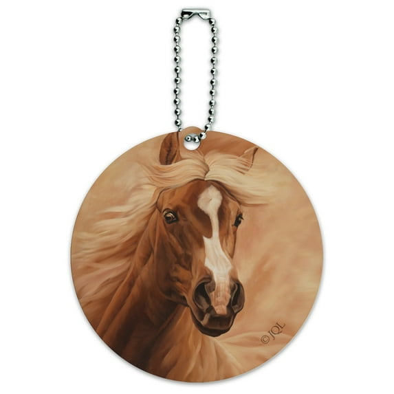 Horse Portrait Peach Round Luggage ID Tag Card Suitcase Carry-On