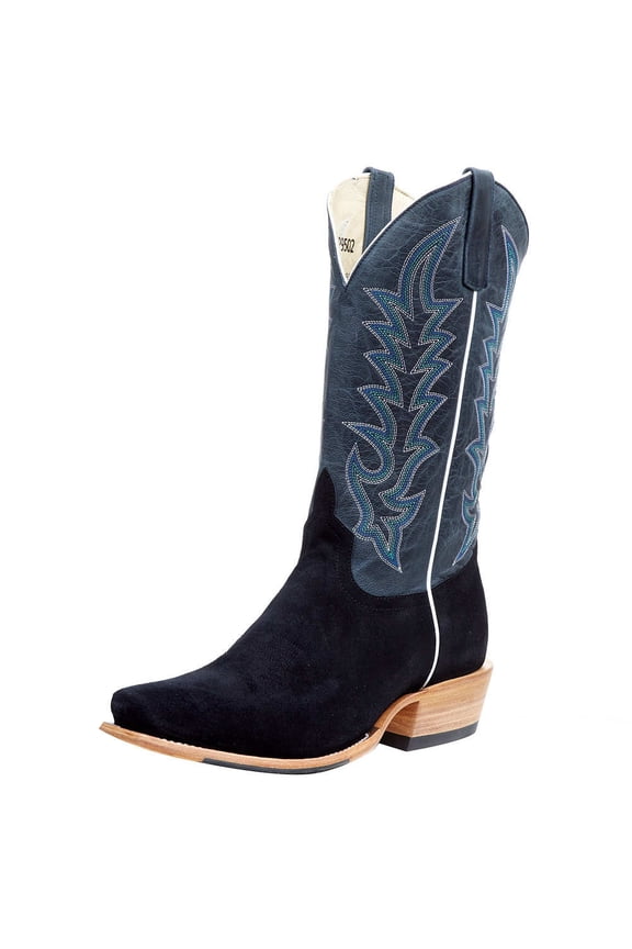 Men`s Top Hand Black Suede Roughout 13in Blue Goat Top Cutter Toe Boot Black 11 EE