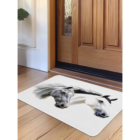 Horse Print Door Mat&nbsp;Indoor Outdoor Entrance, Non Slip Rug for Kitchen Bathroom Entryway Rug, Modern Watercolor Grey White Animals Washable Doormat Floor Mat for Office Home Decor 24x36 Inch