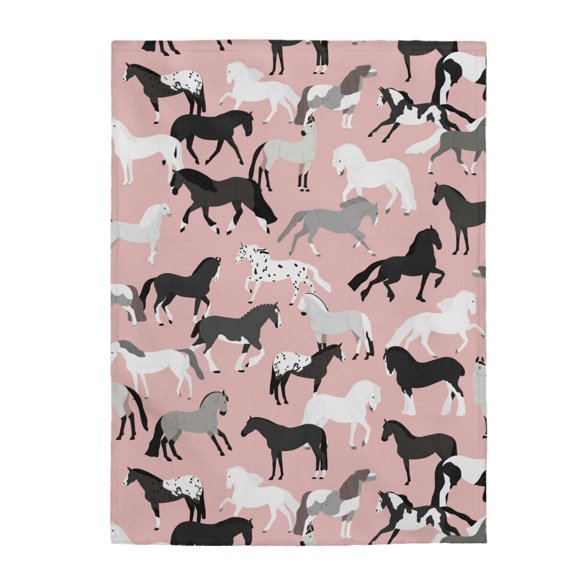 Horse Print Fleece Blanket, Pink Equestrian Throw, 280 GSM Soft Cozy Polyester, Multiple Sizes