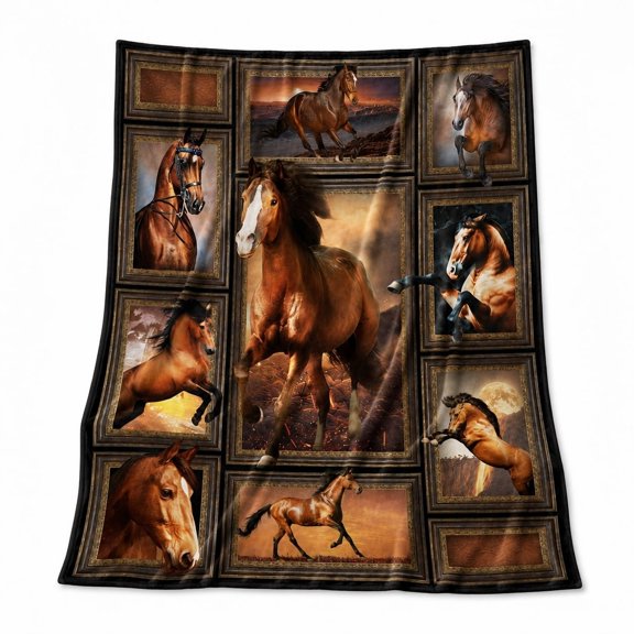 Horse Print Fleece Throw Blanket | 280GSM Soft Polyester | Sofa Couch Throw | 4 Sizes