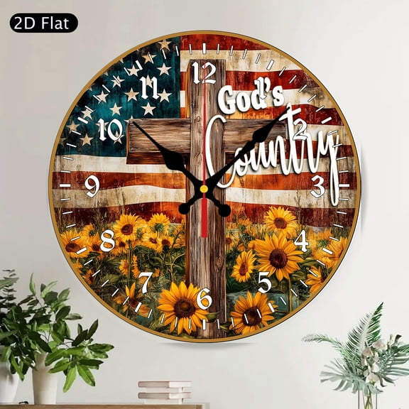 Horse Rabbit Easter Farmhouse Rustic Silent Round Wall Clock Spring Home Decor