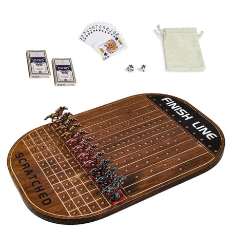 Horse Race Racing Board Game Classic Solid Wood with 11 Metal Horses 16.14 x 11 x 0.6 Inch