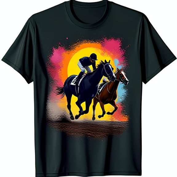 Horse Race Graphic Black T-Shirt Striking Motion Design