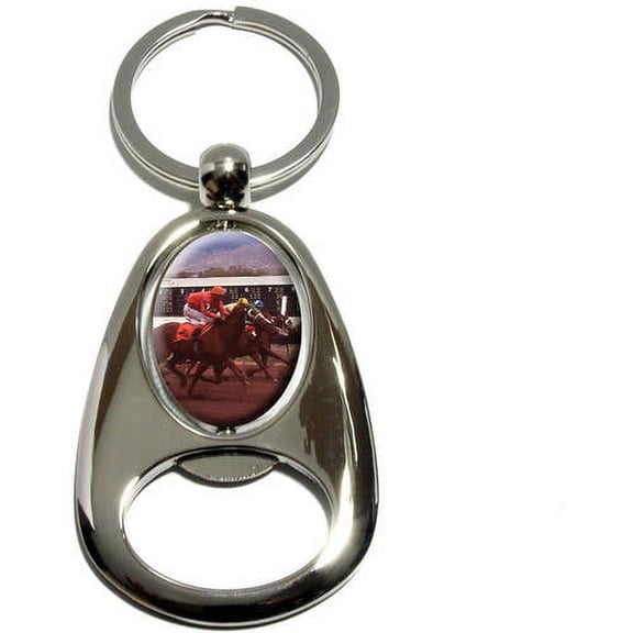 Horse Race Racing, Chrome Plated Metal Spinning Oval Design Bottle Opener Keychain Key Ring