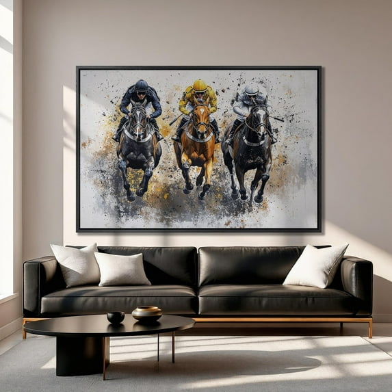 Horse Racing Art: Modern Equestrian Jockeys Poster, Ready To Hang, Unframed Canvas Size 12x18