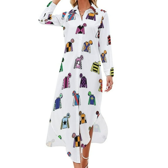Horse Racing Colorful Jockey Silks Long Sleeved Shirt Dress ladies dresses for special occasions Dance dresses