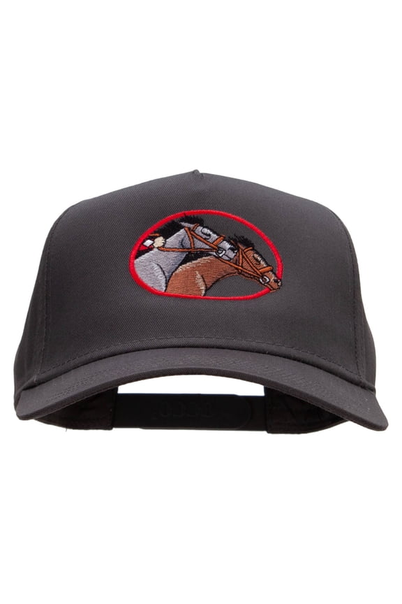 Horse Racing Embroidered Solid Cotton Twill 5 Panel Prostyle Snap Cap - Charcoal OSFM