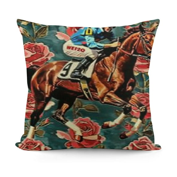 Horse Racing Kentucky Derby Decorative Throw Pillow Covers Run for The Rose Jockey Horseshoe Porch Outdoor Home Decor, Red Black Checkerboard Farmhouse Couch Cushion Case