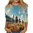 thumbnail image 1 of Horse Racing Printed Tunic Tops for Women Round Neck Tee 3/4 Sleeve Tops Loose Fitted Tunic Blouses Plus Size Baggy Boho Dressy Shirts Dressy CaUSAl Tunic Blouse Workout Going Out Outfits, 1 of 4