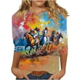 thumbnail image 1 of Horse Racing Printed Tunic Tops for Women Round Neck Tee 3/4 Sleeve Tops Loose Fitted Tunic Blouses Plus Size Baggy Boho Dressy Shirts Dressy CaUSAl Tunic Blouse Workout Going Out Outfits, 1 of 5