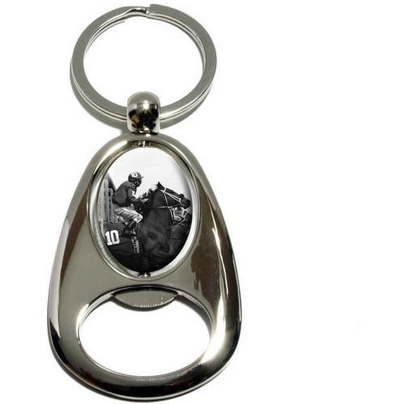 Horse Racing, Race Track Betting Running Vintage, Chrome Plated Metal Spinning Oval Design Bottle Opener Keychain Key Ring