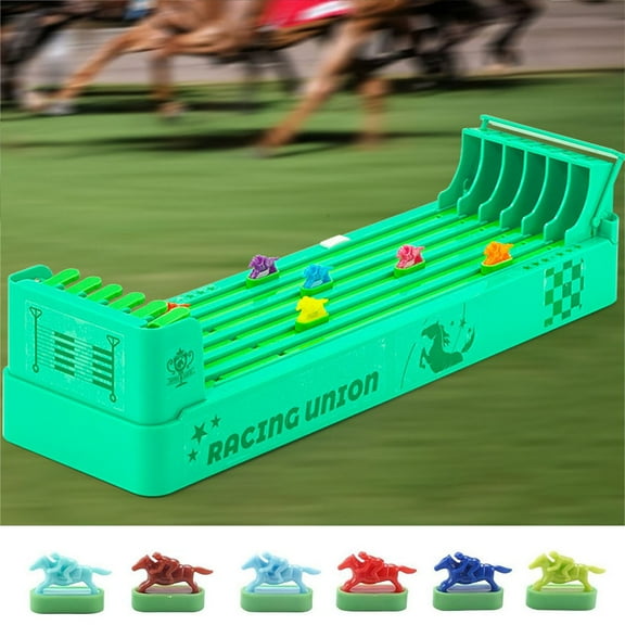 Horse Racing Table Game | 6 Horse Racing Machines | Chessboard Style Line Game | Family Party Tabletop Racing Board | Realistic Track | Durable ABS Plastic | 13.4x3.9x1.2 in | 1 Set