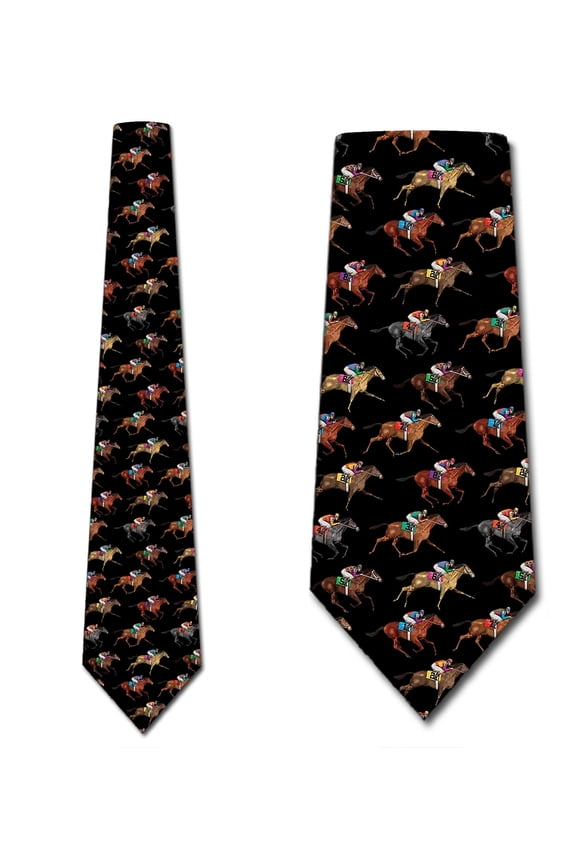 Horse Racing Ties Mens Jockey Animal Black Necktie by Three Rooker