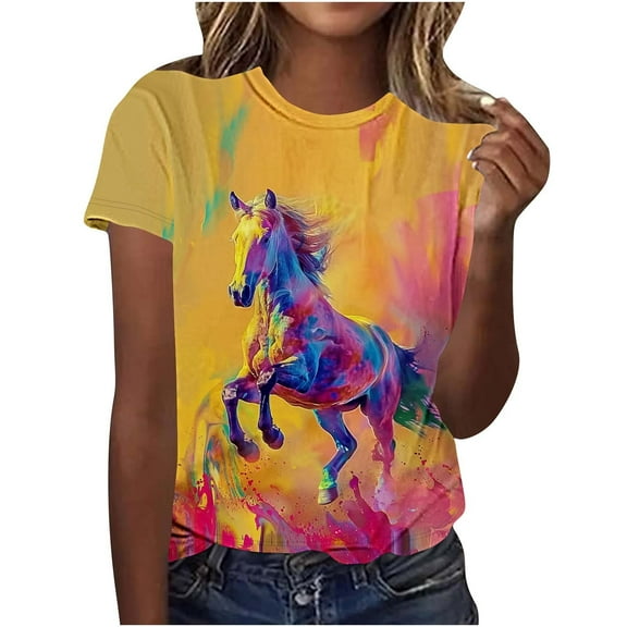 Horse Racing Tops for Women Plus Size Trendy Horse Race Graphic Tshirts Summer Crewneck Short Sleeve Tops Horse Game Printed T Shirt Dressy Casual Tunic Going Out Tees Beach Vacation Outfits
