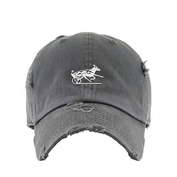 Horse Racing Vintage Baseball Cap Embroidered Cotton Adjustable Distressed Dad Hat Dark Grey