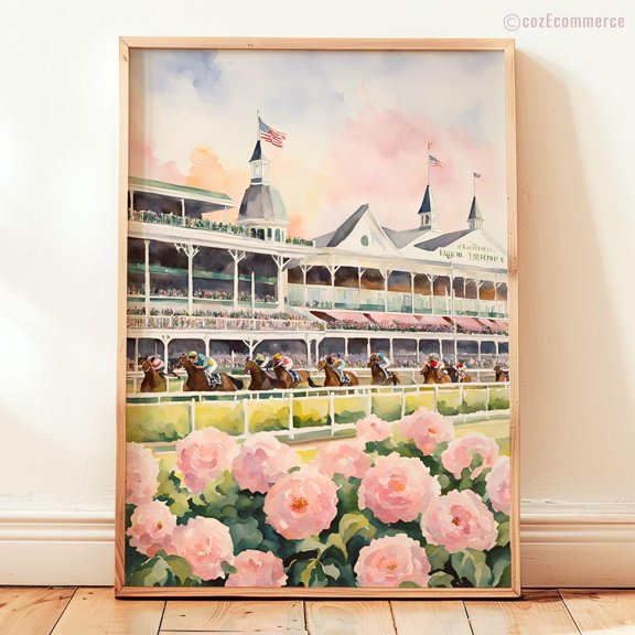 Horse Racing Wall Art, Spring Horse Track, Equestrian Home Decor, Unframed Poster Size 16x24