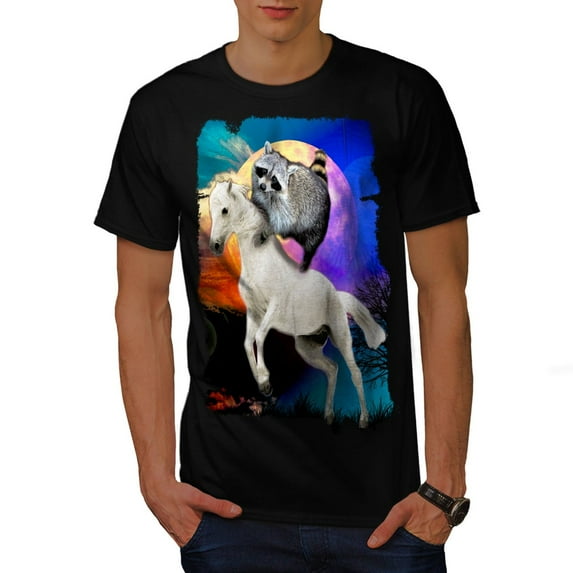 Horse Racoon Space Mens T-Shirt, Cool Graphic Printed Tee