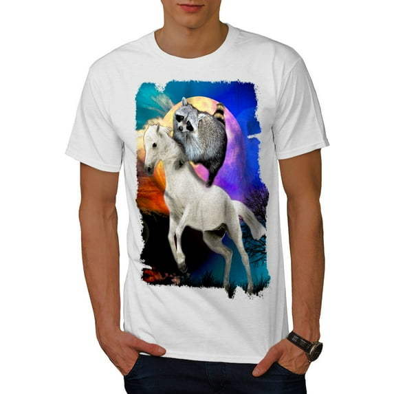 Horse Racoon Space Mens T-Shirt, Cool Graphic Printed Tee