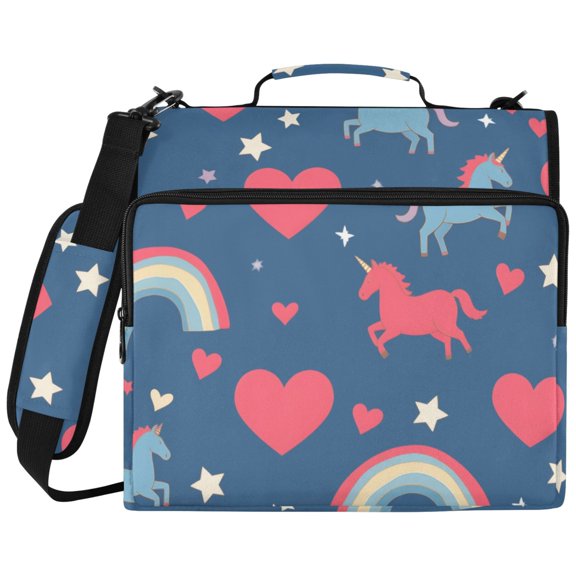 Horse Rainbow Pattern 3 Ring Binder Bag Zipper Binder Organizer with 14 Inch Laptop Sleeve