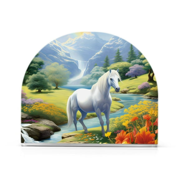 Horse and Rainbow Trees Lake Flowers Napkin Holder for Table Clear Napkin Stand Paper Holder Acrylic Organizer Dispenser Napkins for Dinner Kitchen Restaurant Room