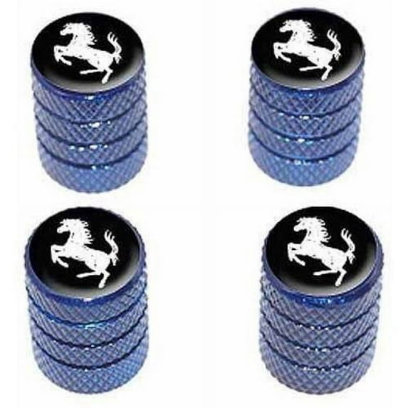Horse Rearing Up on Black Tire Rim Wheel Aluminum Valve Stem Caps, Multiple Colors