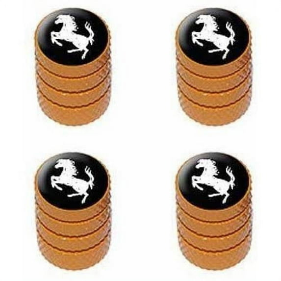 Horse Rearing Up on Black Tire Rim Wheel Aluminum Valve Stem Caps, Multiple Colors
