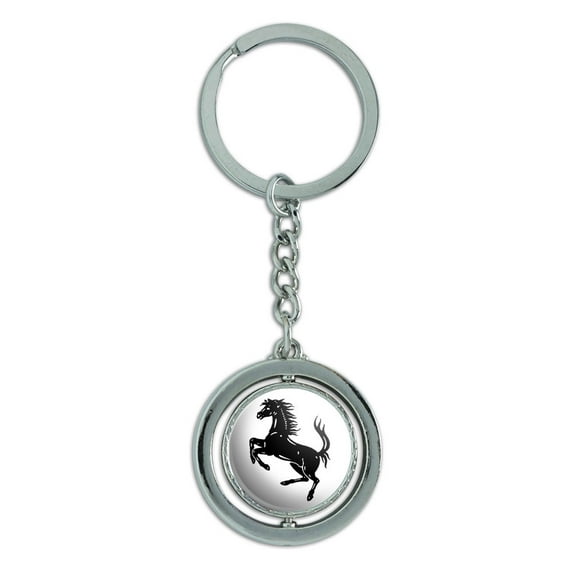 Horse Rearing Up on White Spinning Circle Metal Keychain