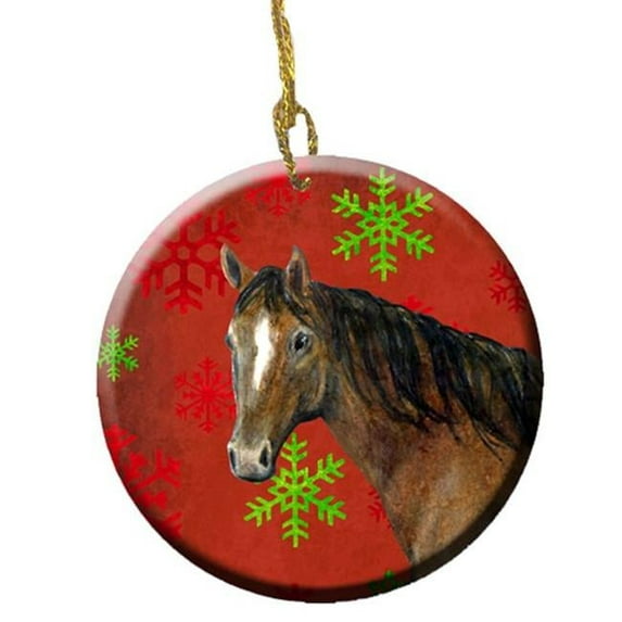 Horse Red Snowflakes Holiday Christmas Ceramic Ornament, 2.81 Dia