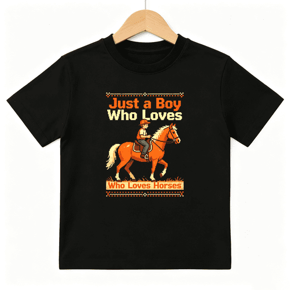 Horse Rider Boys Graphic Tee, Retro Western Cowboy Just A Boy 100% Cotton Kids Short Sleeve T-Shirt