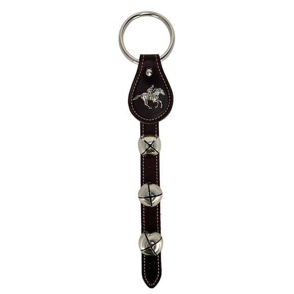 Horse Rider Charm Dark Brown Leather Sleigh Bell Door Hanger Made is USA