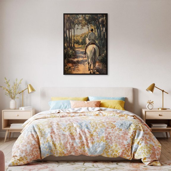 Horse Rider Forest Wall Art, Rustic Equestrian Landscape Decor, Unframed Paper Print Size 16x24