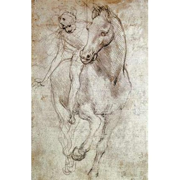 Horse & Rider Poster Print by Leonardo Da Vinci, 12 x 18 - Small