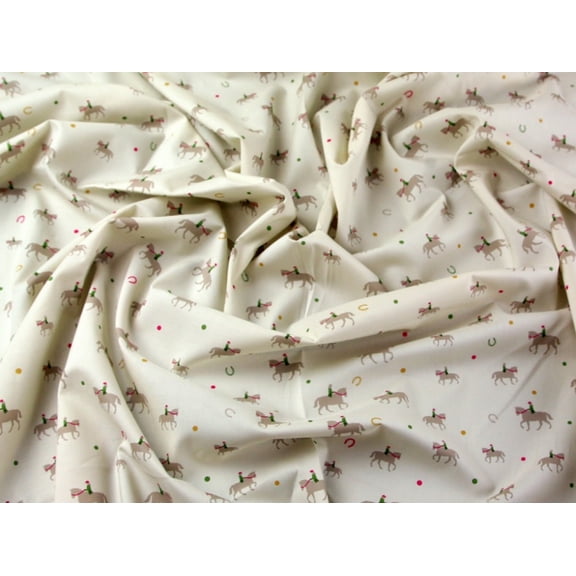 Horse & Rider Print Cotton Lawn Dress Fabric Cream - per yard