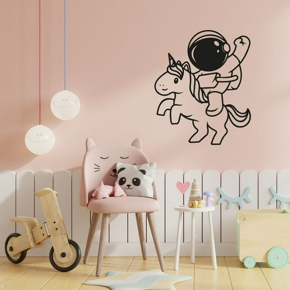 Horse Riding Astronaut Cute Unicorn Silhouette Beautiful Horse Stallion Mare Vinyl Wall Art Wall Sticker Wall Decal Cowboy Cowgirl Farm House Wall Decoration Home Room Décor Design Size (40x24 inch)