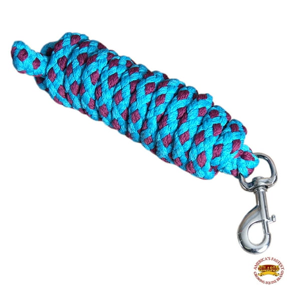 Horse Riding Poly Roping Lead Rope Burgundy Blue 1/4 Inx8 Ft Snaps