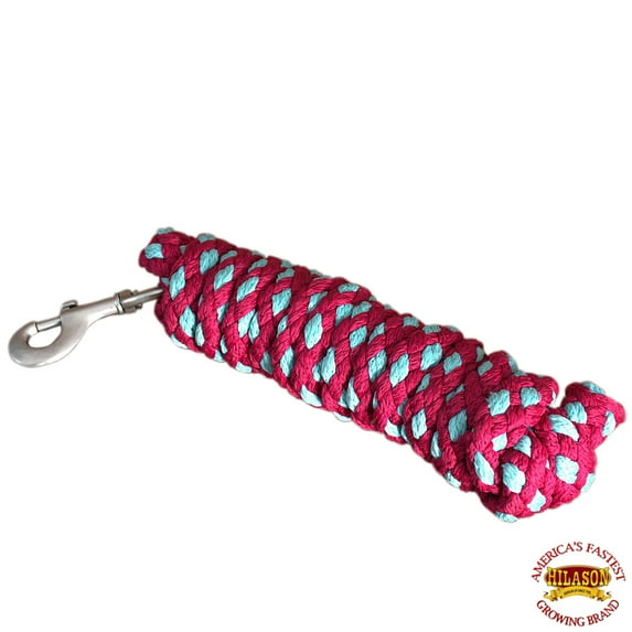 Horse Riding Poly Roping Lead Rope Red Turquoise 1/4X8 Ft Snaps Hilason