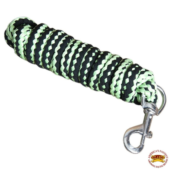 Horse Riding Poly Roping Lead Rope Black Lime Green 1/4"X8 Ft Snaps
