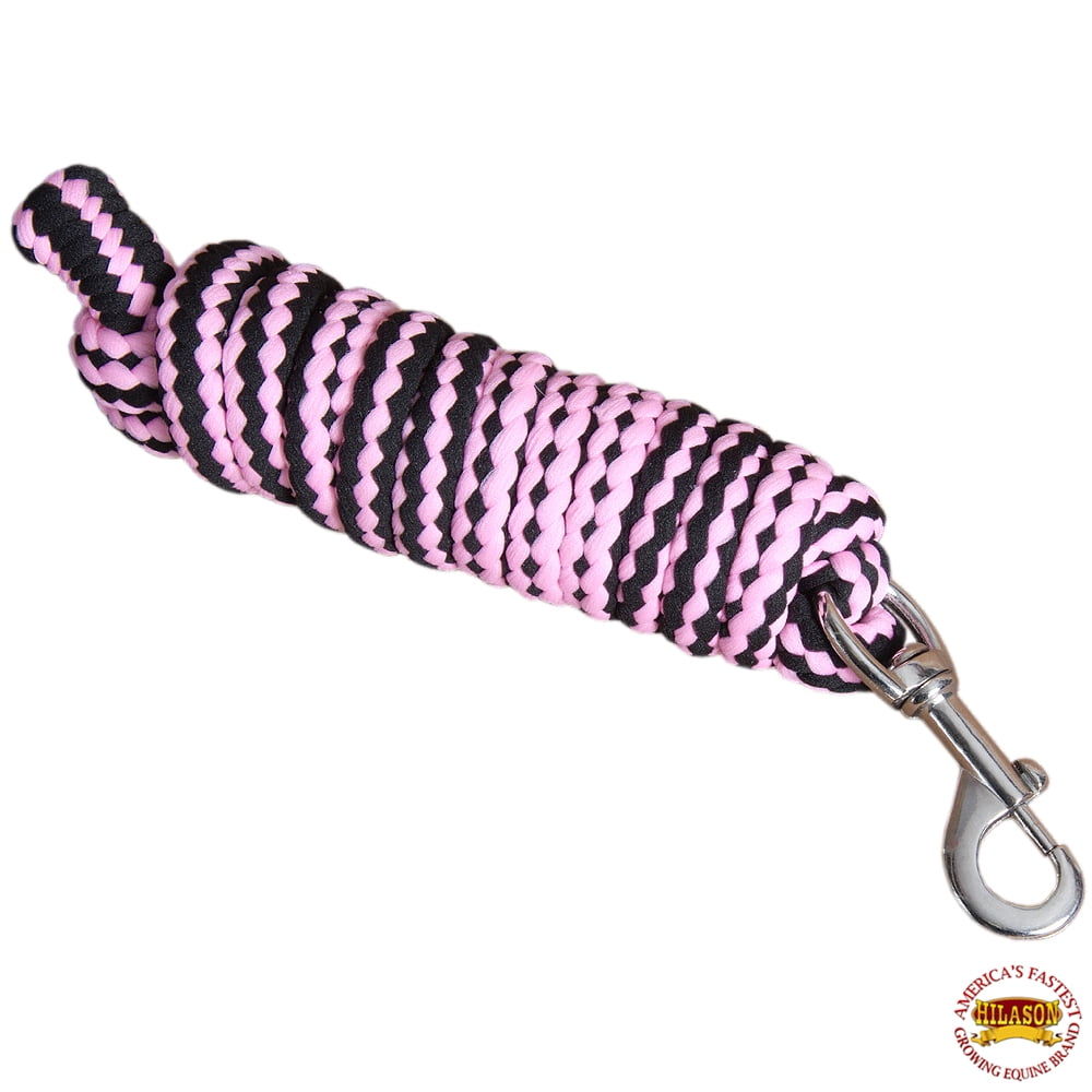 Horse Riding Poly Roping Lead Rope Black Pink 1/4"X8 Ft Snaps