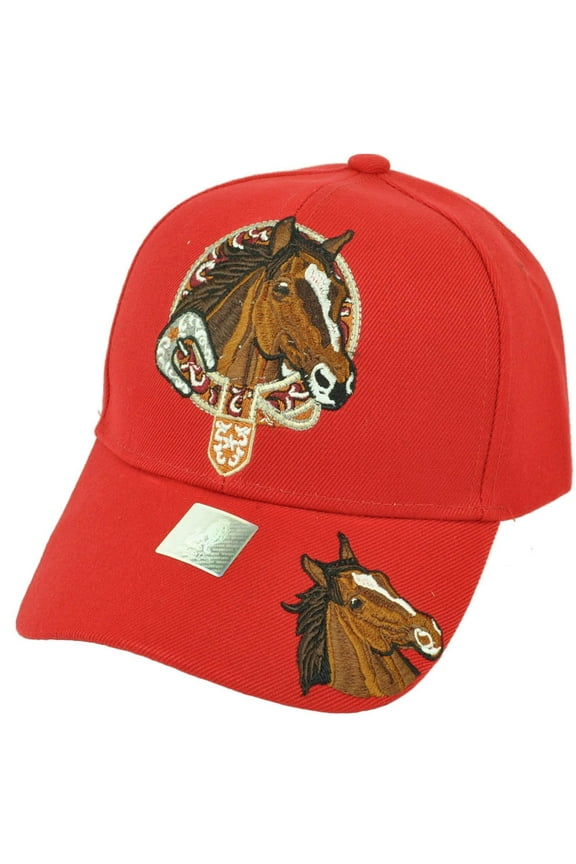Horse Riding Race Rodeo Animal Mustang Red Adjustable Hat Cap Curved Bill Cowboy