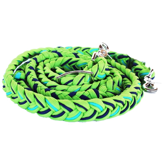 Horse Roping Knotted Tack Western Barrel Reins Nylon Braided 8 Ft. Lime Turq 607235