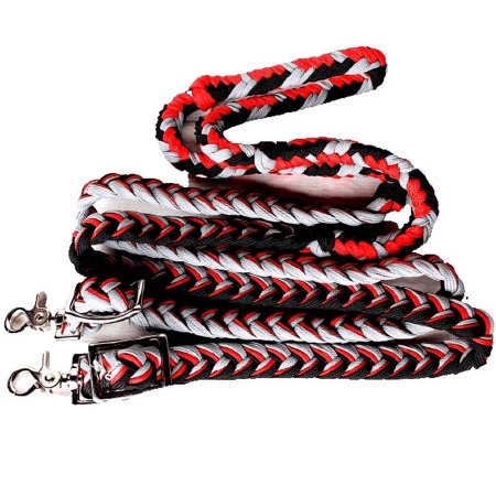 Horse Roping Knotted Tack Western Barrel Reins Nylon Braided Red Black 607196