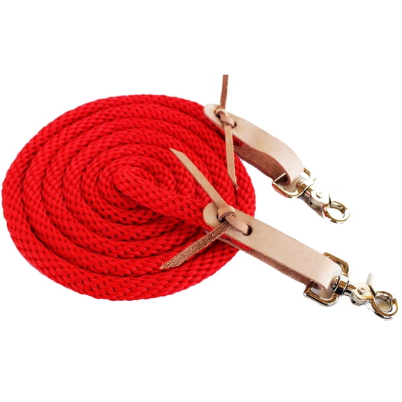 Horse Roping Western Barrel Contest Reins Nylon Braided 7' Snaps Red 607496TN