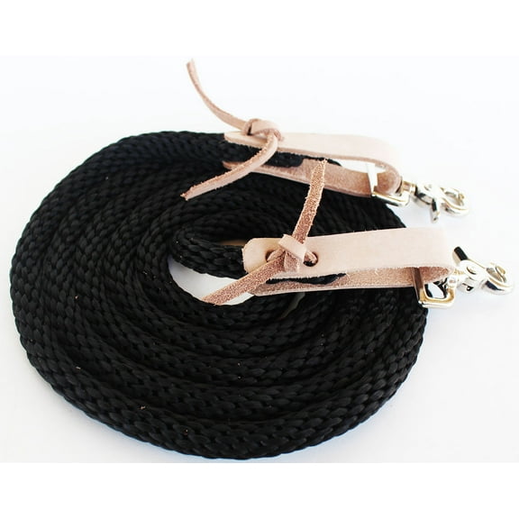 Horse Roping Western Barrel Contest Reins Nylon Braided Snap 7' Black 607492TN