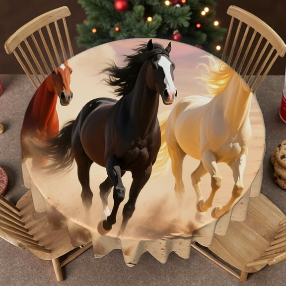 Horse Running in Desert Storm tablecloths for round tables, Festive Table Setting - Kitchen Accessories Tablecloth for dining table, Cafe, dinner, brunch, buffet, picnic